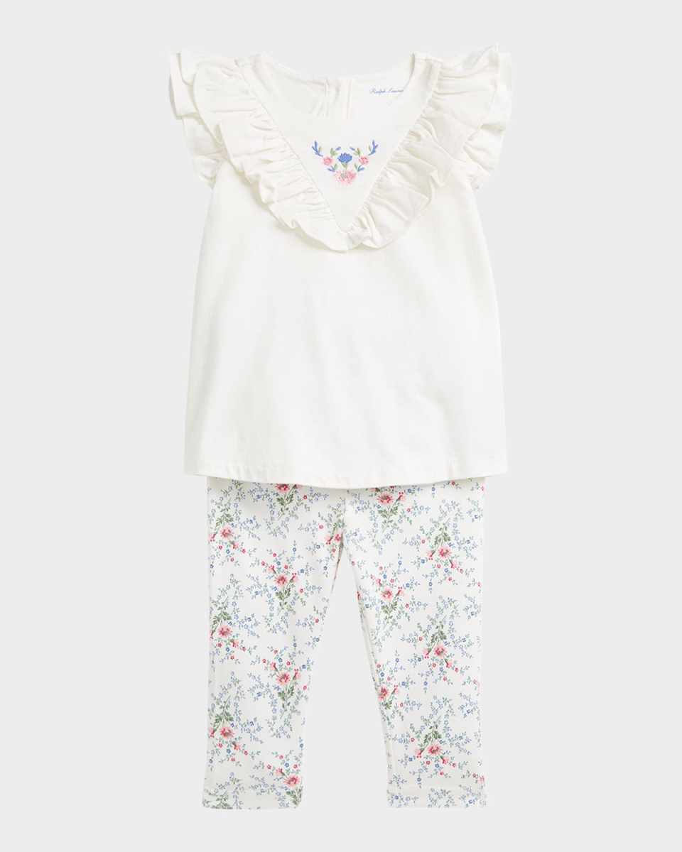 Girl's Floral-Print Cotton Jersey Legging Set, Size 3M-24